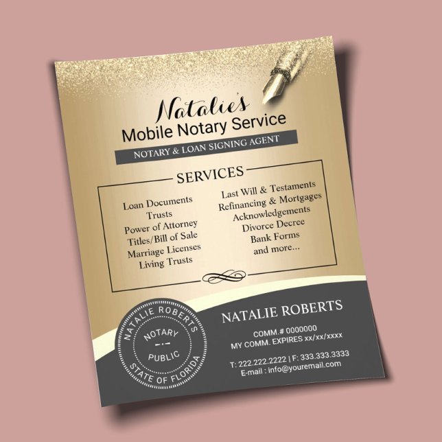 Flyer Agente de Assinatura de Carimbo Notário Dourado Mo (Criador carregado)