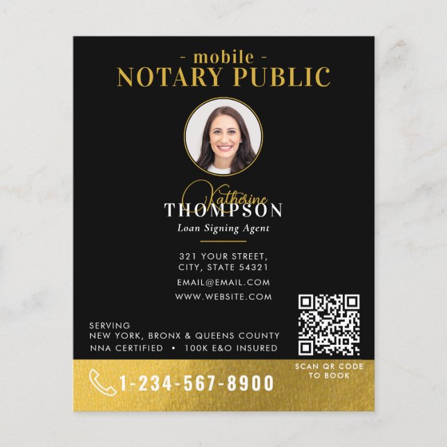 Flyer Agente de Assinatura Notarial Código QR Foto Black (Frente)