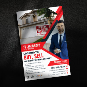 Flyer Agente Imobiliário Vermelho Profissional Compra Ve