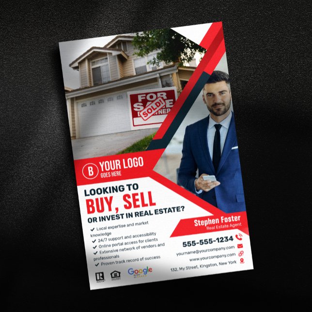 Flyer Agente Imobiliário Vermelho Profissional Comprar V (Criador carregado)