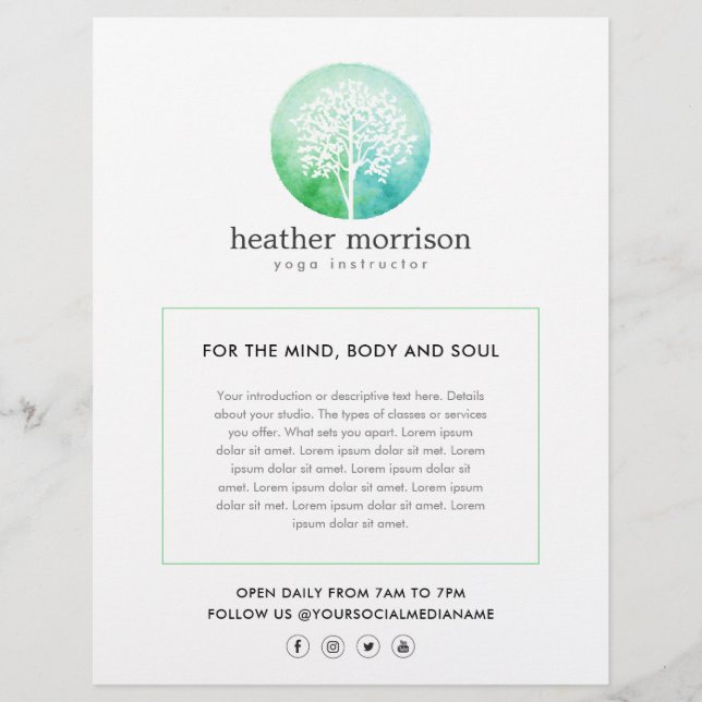 Flyer Água-forte Árvore Yoga e Bem-estar (Frente)