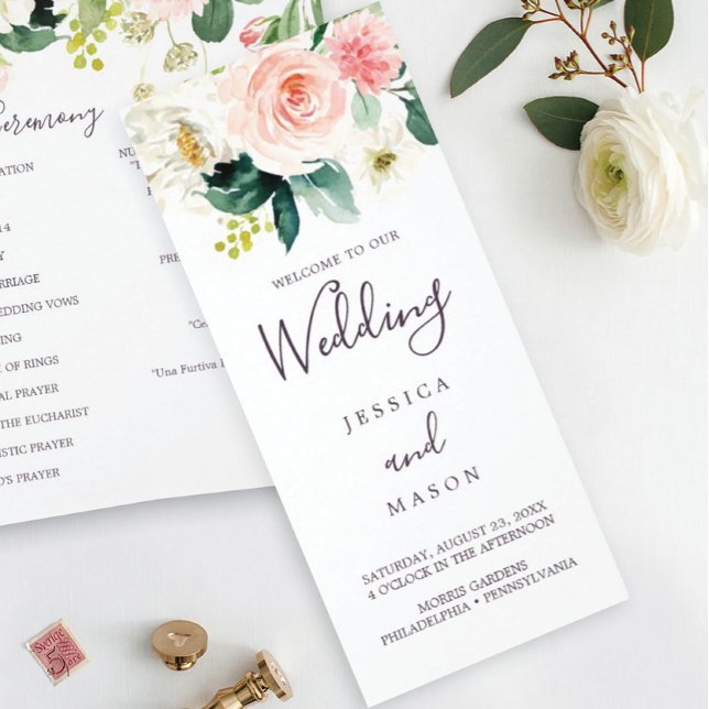 Flyer Airy Blush Tri-Fold Wedding Program (Criador carregado)