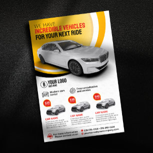 Flyer Aluguel de Carros Amarelos Profissionais Automóvel