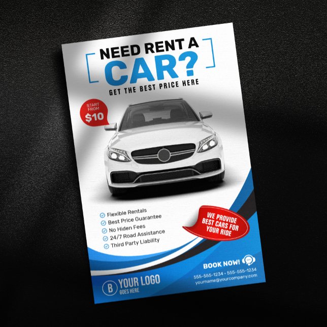 Flyer Aluguer De Carro De Carro Moderno Azul (Criador carregado)