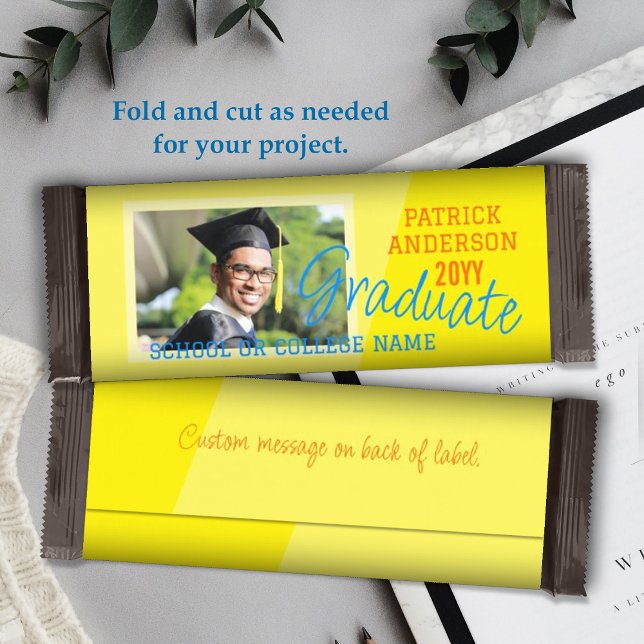 Flyer Amassador de Bares de Graduação Amarelo Brilhante (citrus yellow orange school colors graduation personalized candy bar wrapper, diy chocolate bar)
