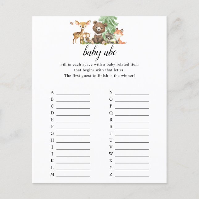 Flyer Animais da Floresta Bebê Chá ABC (Frente)