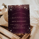 Flyer Aniversário Burgundy rosa ouro convite<br><div class="desc">Por favor, note que este convite está no papel de folheto e é muito fino. Os envelopes não estão incluídos. Para convites mais espessos (mesmo design) visite nossa loja. Para um elegante aniversário de 40 anos (ou qualquer idade). Uma cor de fundo metálica de aparência falsa e burguenta. Decorado com...</div>