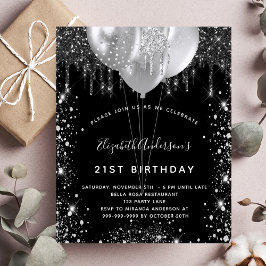 Flyer Aniversário convite para o orçamento da prata negr