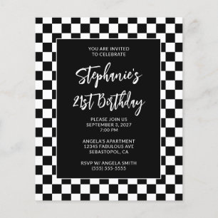 Flyer Aniversário de 21 anos em Preto e Branco Xadrez em