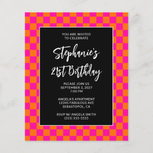 Flyer Aniversário de 21 anos ousado em xadrez rosa quent