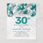 Flyer Aniversário de 30 anos do balão de prata de chá ba<br><div class="desc">Glam Moderno Verde Verde Silver Balão Brilhante Glitter Qualquer Convite De Aniversário De Idade</div>