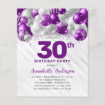 Flyer Aniversário de 30 anos do balão de prata roxo bara<br><div class="desc">Clareta Violeta Violeta Roxo-Roxo-Moderna Espalha-se Todo Convite De Aniversário</div>