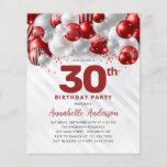 Flyer Aniversário de 30 anos do balão de prata vermelha<br><div class="desc">Glam Moderno Burgundy Red Silver Balão Brilhante Glitter Qualquer Convite De Aniversário</div>