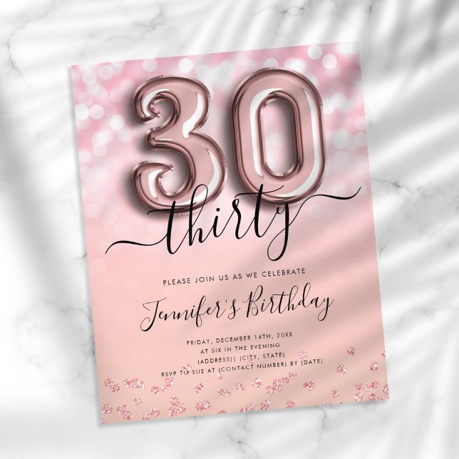 Flyer aniversário de 30 anos rosa Dourado do balão (Criador carregado)