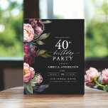 Flyer Aniversário de 40 anos de Orçamento Convite Floral<br><div class="desc">Celebre o seu marco com um moderno convite de aniversário de 40 anos moderno, com flores ricas de burgundy e blush. Este elegante design combina tons profundos e dramáticos com sotaques românticos e suaves, perfeitos para estabelecer uma sofisticada e convidativa atmosfera. O arranjo floral impressionante adiciona um toque de luxo,...</div>