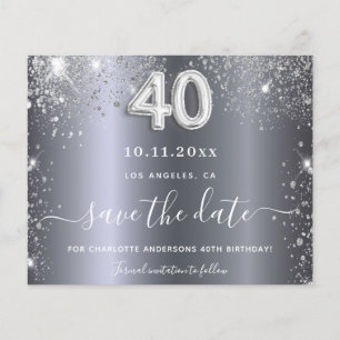 Flyer aniversário de 40 anos prateado orçamento de brilh