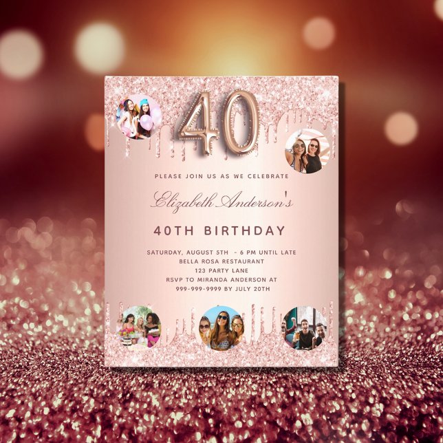 Flyer aniversário de 40 anos rosa glitter orçamento conv (Criador carregado)