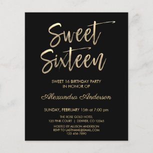 Flyer Aniversário de Dezesseis Anos Dourado e Preto no O