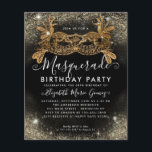 Flyer Aniversário do Glitter Dourado Mascarada preto e b<br><div class="desc">Convite de aniversário de poeira brilhante Dourada,  preto,  com brilho moderno</div>