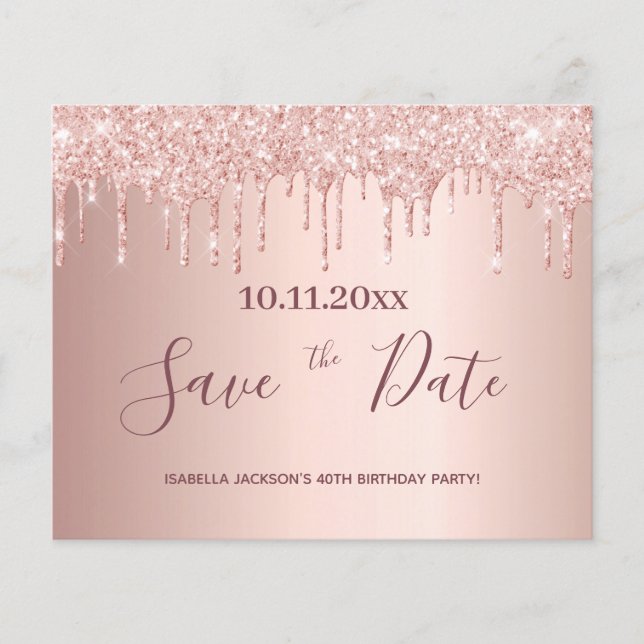 Flyer Aniversário escamotear orçamento com rosa de brilh (Frente)