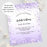 Flyer Aniversário violento convite para lavanda<br><div class="desc">Por favor, note que este convite está no papel de folheto e é muito fino. Os envelopes não estão incluídos. Para convites mais espessos (mesmo design) visite nossa loja. Para uma elegante festa de aniversário 40th (ou qualquer idade). Um plano de fundo branco e violeta. Decorado com brilho violeta, faíscas....</div>