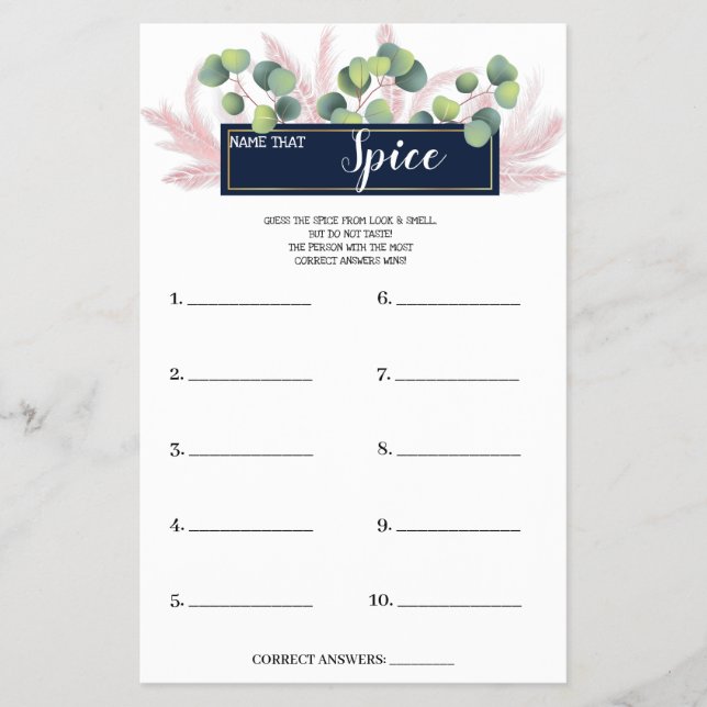 Flyer Anote que Spice PampasGrass BridalShower Game Card (Frente)