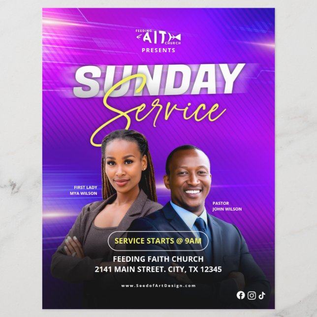 Flyer Anúncio da Igreja no Culto de Domingo (Frente)