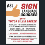 Flyer Anúncio de curso de linguagem de sinal de gesto AS<br><div class="desc">Curso de Linguagem de Sinais de Gesto ASL Thumbs-up Pelos Folhetos de Publicidade Da Loja de Cartão de visita.</div>