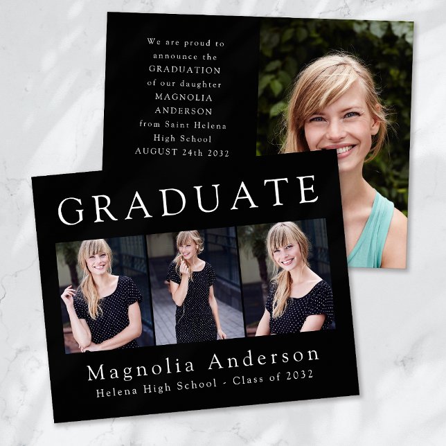 Flyer Anúncio de Foto do Formando Preto Quatro (Criador carregado)