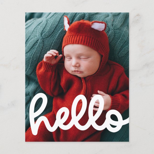 Flyer Anúncio de Nascimento Moderno Hello com Orçamento  (Frente)