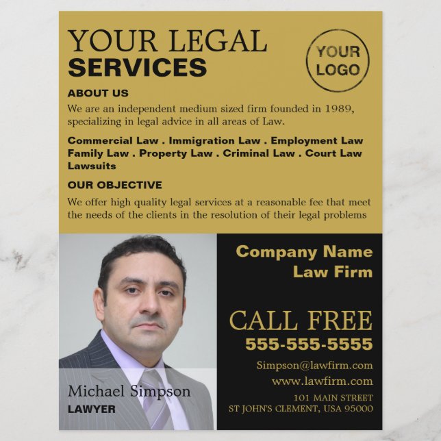Flyer Anúncios de serviços jurídicos personalizados com  (Frente)