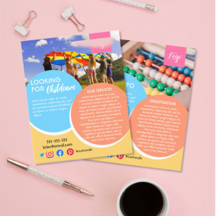 Flyer após a escola, babá de creche