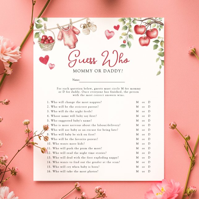 Flyer Apple Do Nosso Jogo De Chá de fraldas 'Adivinha Qu (Criador carregado)