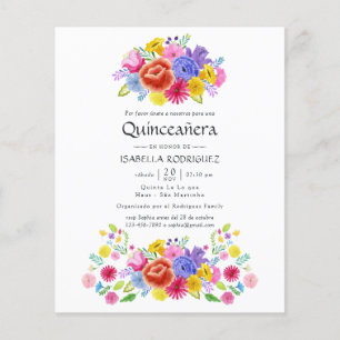 Flyer Aquarela Floral Fiesta Espanhola Quinceañera