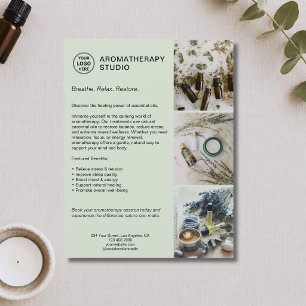 Flyer Aromaterapia Spa Logotipo Verde Salvia Promocional
