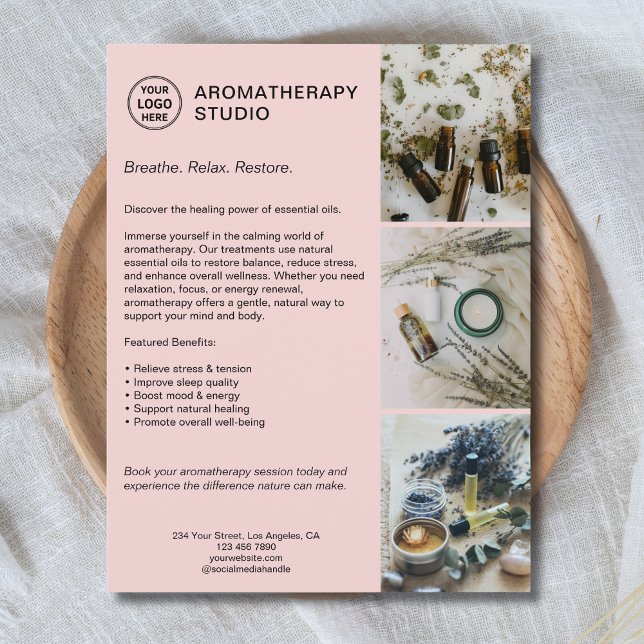 Flyer AromaTherapia Spa Logotipo Personalizado Promocion (Aromatherapy Spa Custom Logo Promotional Business Flyer)