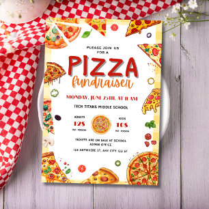 Flyer Arrecadação de fundos com pizza na escola, Jantar 