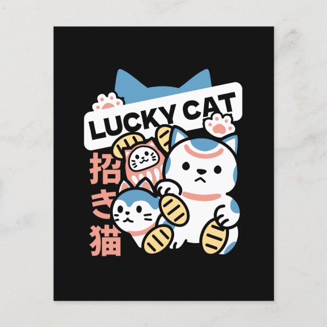 Flyer Arte de Gato Sortudo – Maneki Neko com Moeda de Ou (Frente)