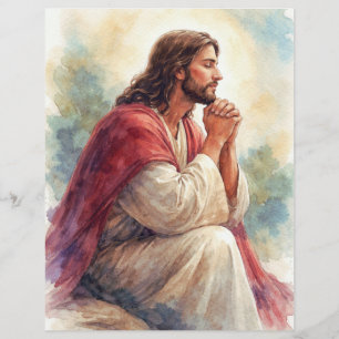 Flyer Arte em Aquarela de Jesus em Oração Fé Cristã