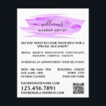 Flyer Artista de Maquiagem de Pincelada Púrpura de Cores<br><div class="desc">Script Watercolor Purple Brushaft Makeup Artist Advertising Flyers Pela Loja De Cartão de visita.</div>