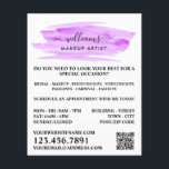 Flyer Artista de Maquiagem de Pincelada Púrpura de Cores<br><div class="desc">Script Watercolor Purple Brushaft Makeup Artist Advertising Flyers Pela Loja De Cartão de visita.</div>
