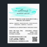 Flyer Artista de Maquiagem de Turquoise de Aquarela<br><div class="desc">Script Watercolor Turquoise Brushaft Makeup Artist Advertising Flyers Pela Loja Cartão de visita.</div>