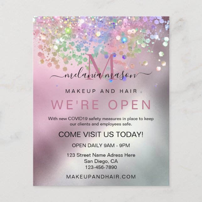 Flyer Artista de Maquiagem Elegante Holográfico Glitter  (Frente)