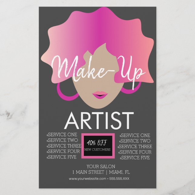 Flyer Artista de maquiagem moderno rosa (Frente)