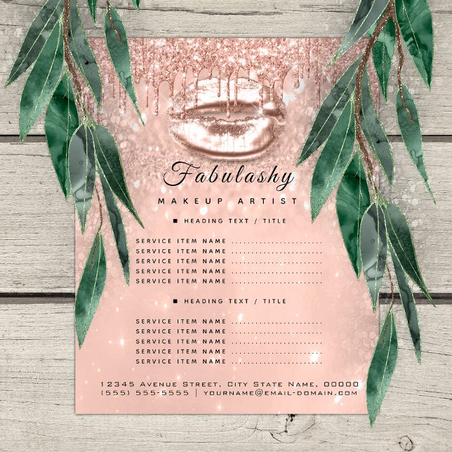 Flyer Artista Salon Cor-de-Rosa Panorâmica Pêssego Pêsse (Makeup Artist Salon Pink Glitter Flyer Peach Kiss)