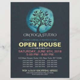 Flyer Árvore de Aquarela de Meditação de Casa Aberta do