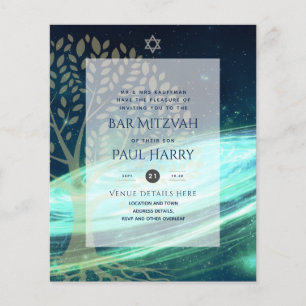 Flyer Árvore de vida Galáxia BAR Azul Convites MITZVAH