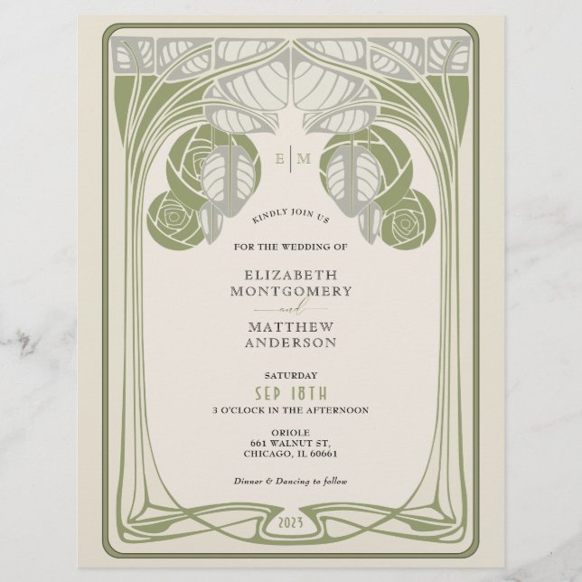 Flyer Árvores Mackintosh Vintage em Flor Verde Sage (Frente)