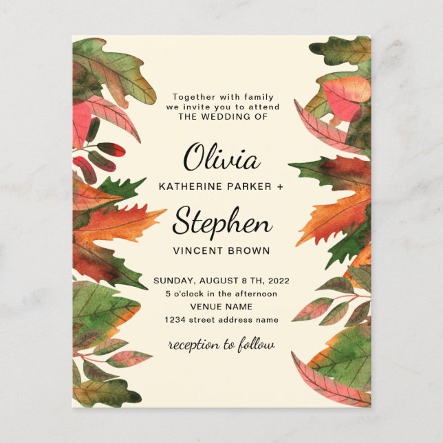 Flyer As folhas caem. Autumn graceful Botanical Wedding  (Frente)