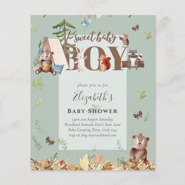 Flyer Ataque Adorável De Urso De Madeira Chá de fraldas (Frente)